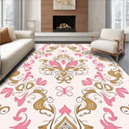Ornate Pink Gold Floral Pattern Rug