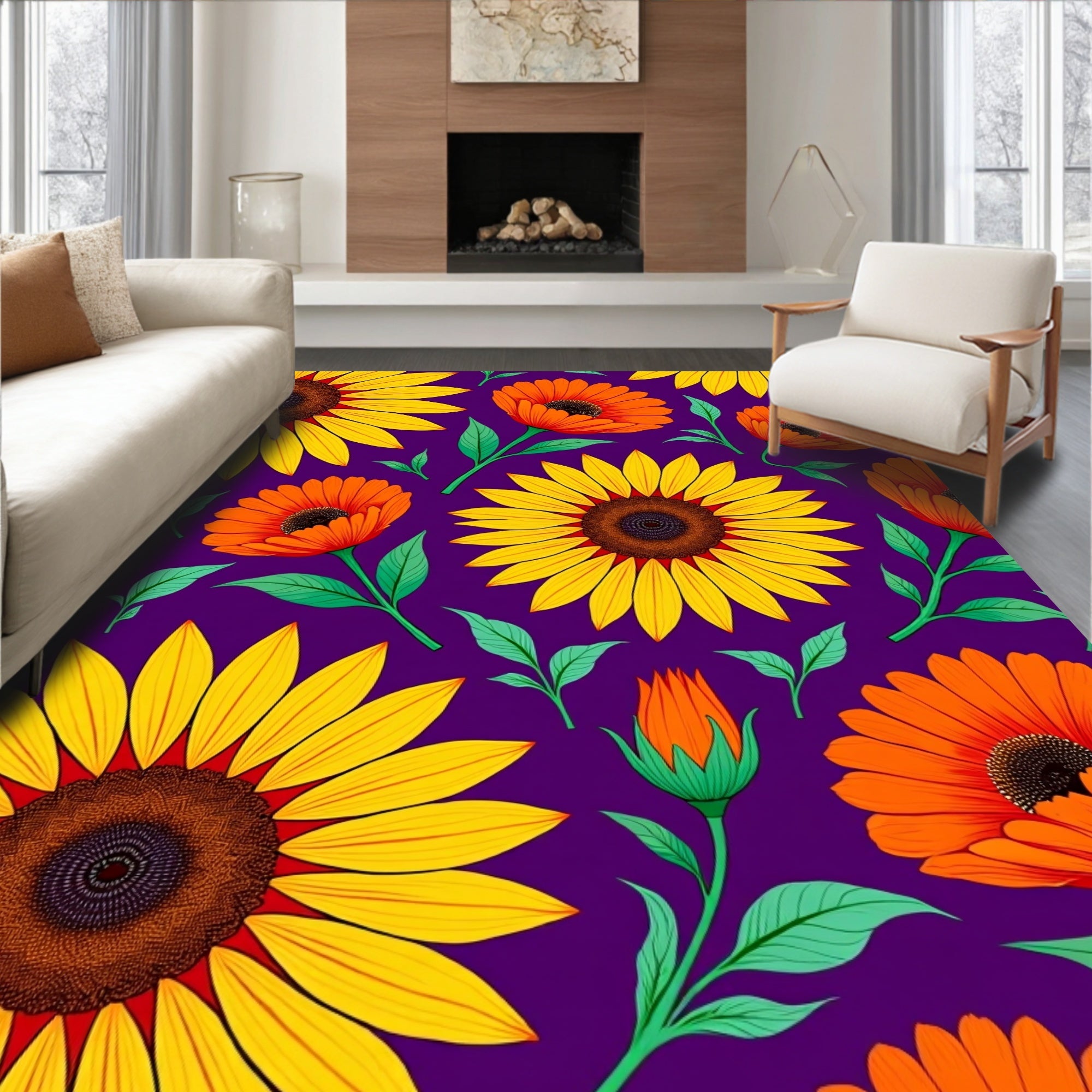 Vibrant Floral Pattern with Sunflowers Rug