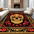 Orange Skull Floral Design Rug