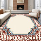 Ornate Red Blue Border Design Rug