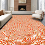 Orange White Labyrinth Pattern Rug