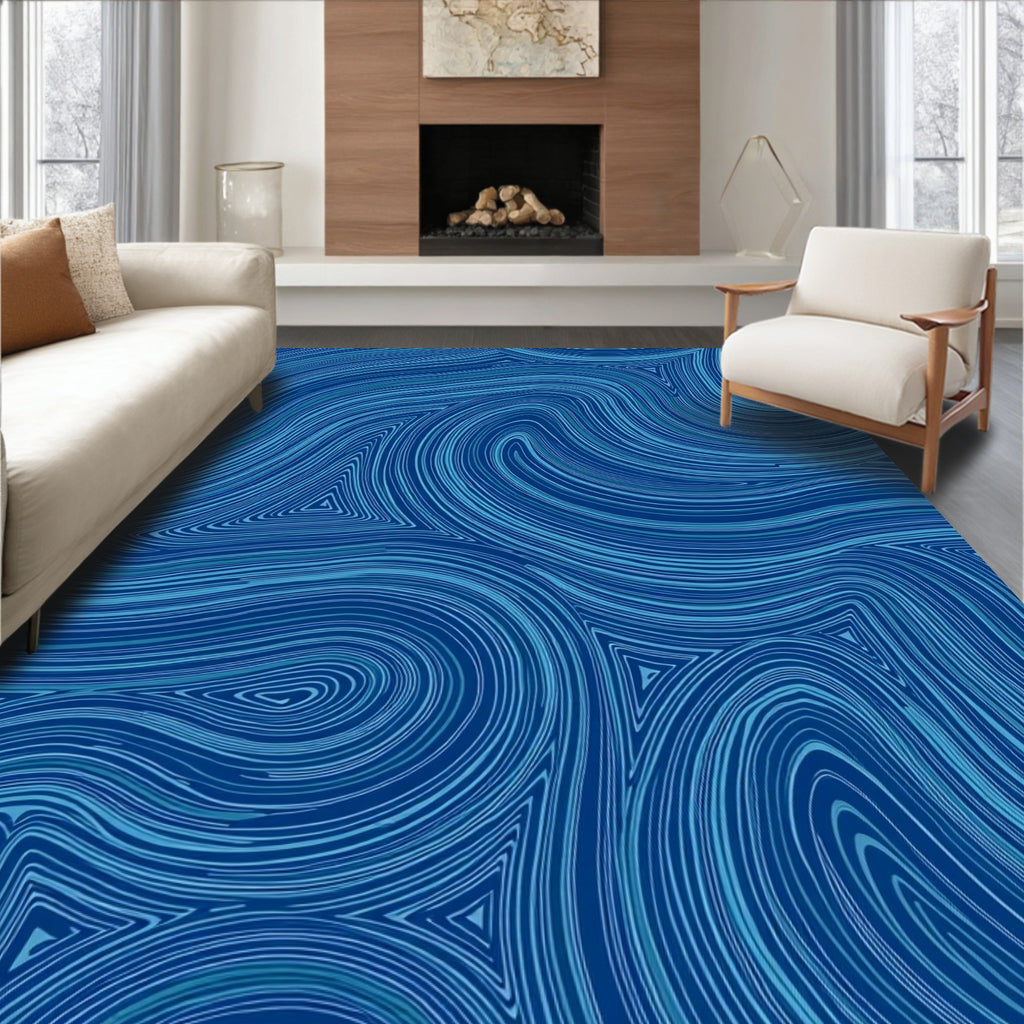 Abstract Blue Swirls Pattern Rug