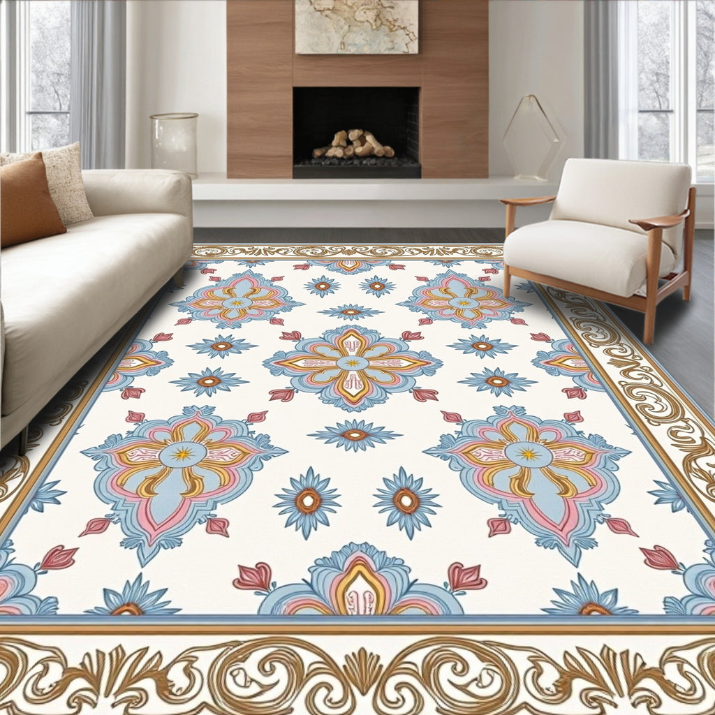 Floral Medallion Pattern Tile Rug