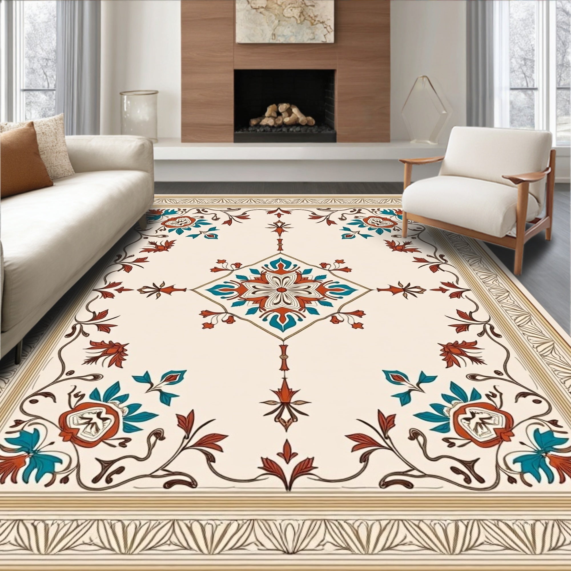 Ornate Floral Arabesque Pattern Rug
