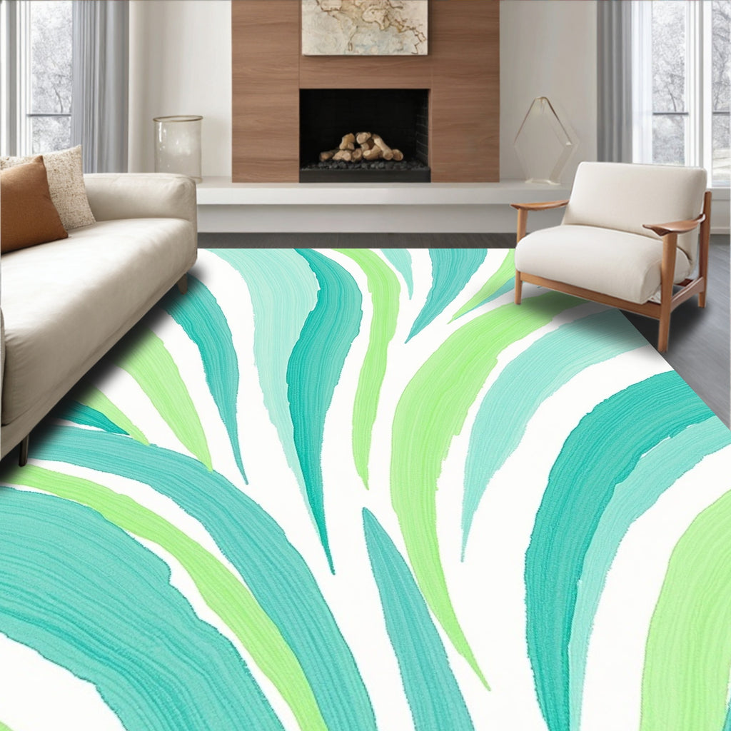 Wavy Teal And 2 Greens Abstract Rug