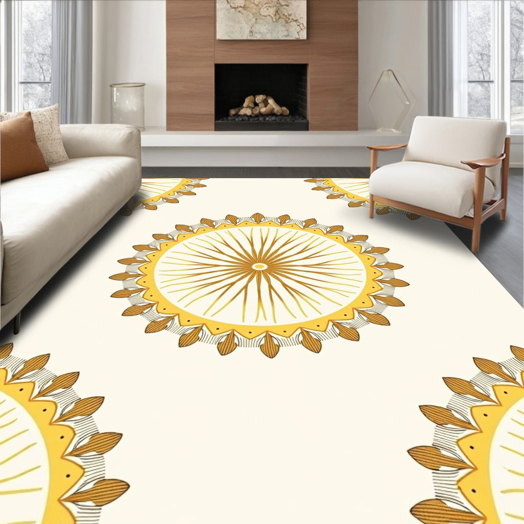 Golden Sunburst Floral Pattern Rug