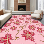 Pink with Red Leaf Vines Pattern Rug