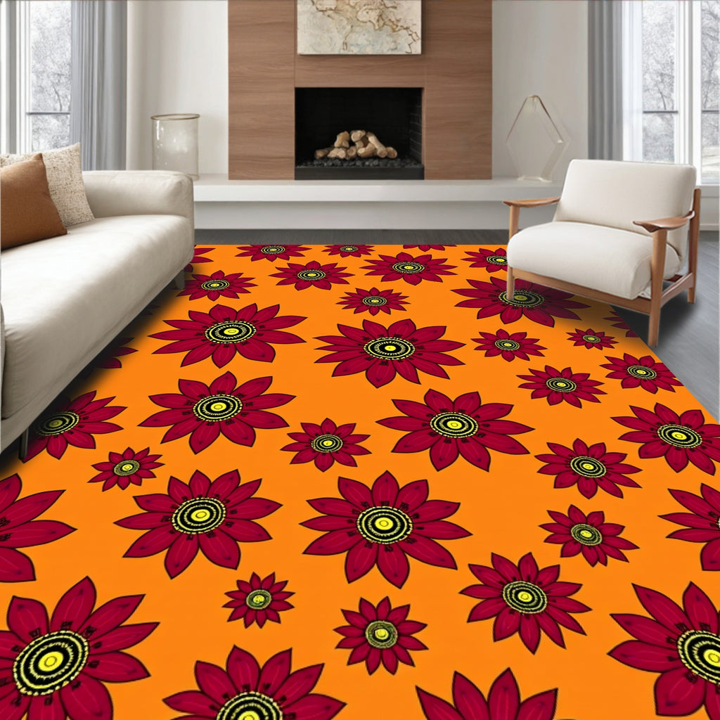 Vibrant Floral Pattern With Yellow Center Rug