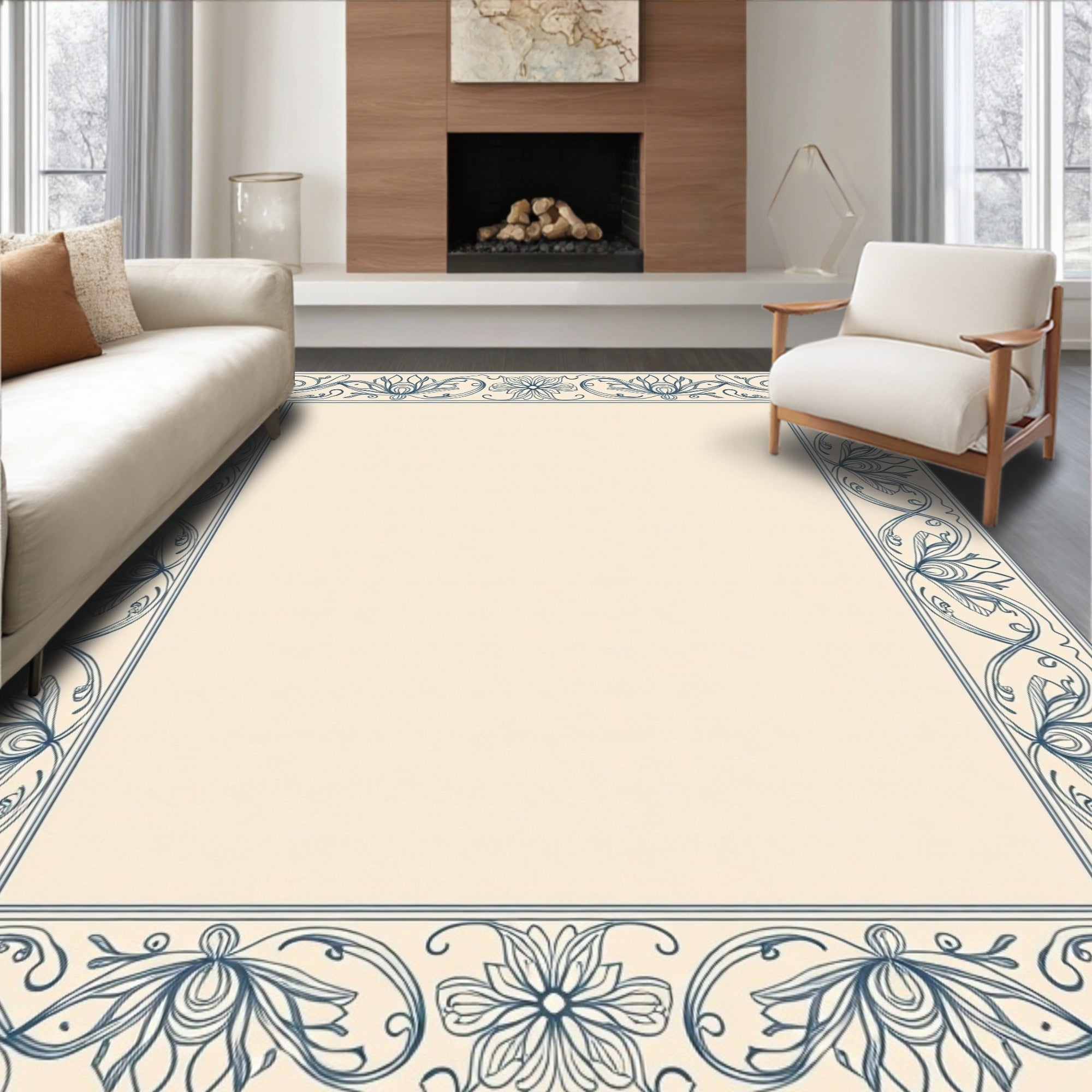 Classic Floral Swirl Frame Design Rug