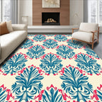 Teal Coral Floral Damask Pattern Rug