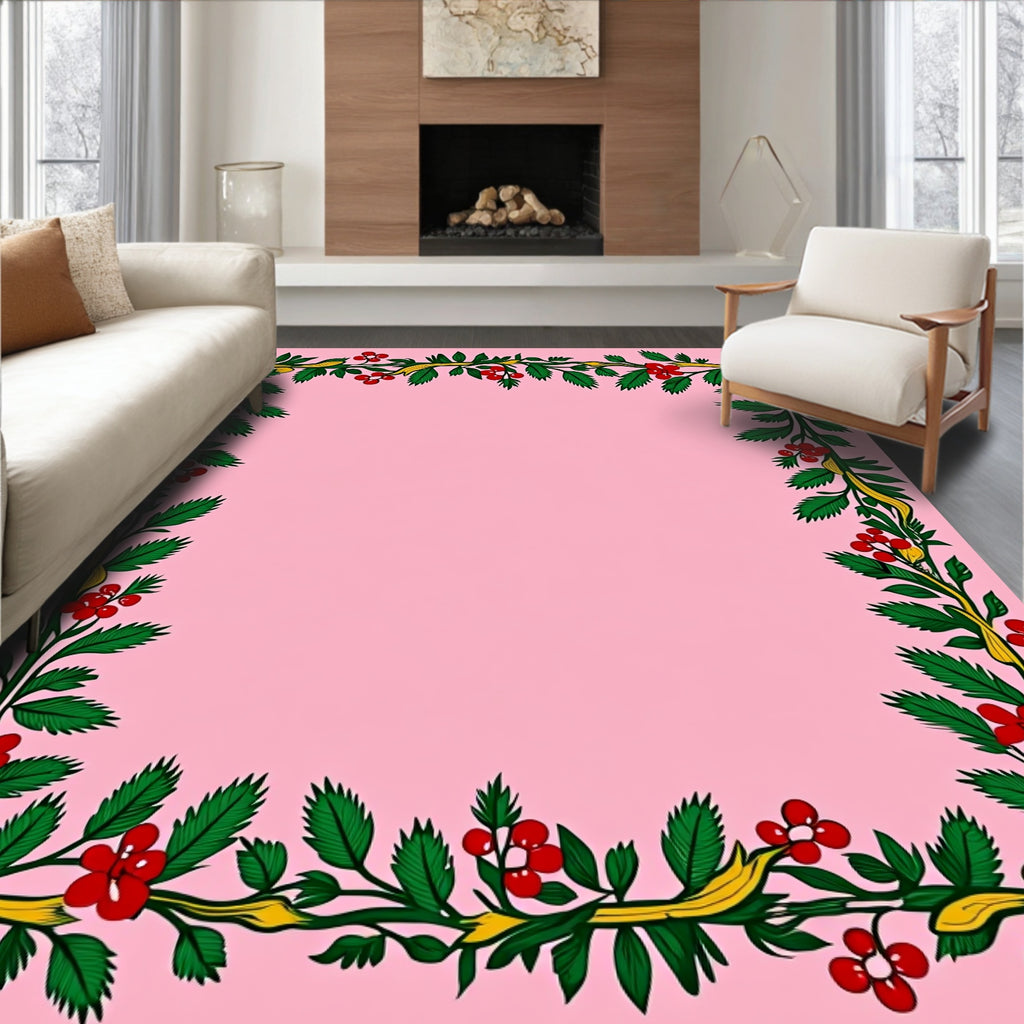 Crimson Berry Vine Border Rug
