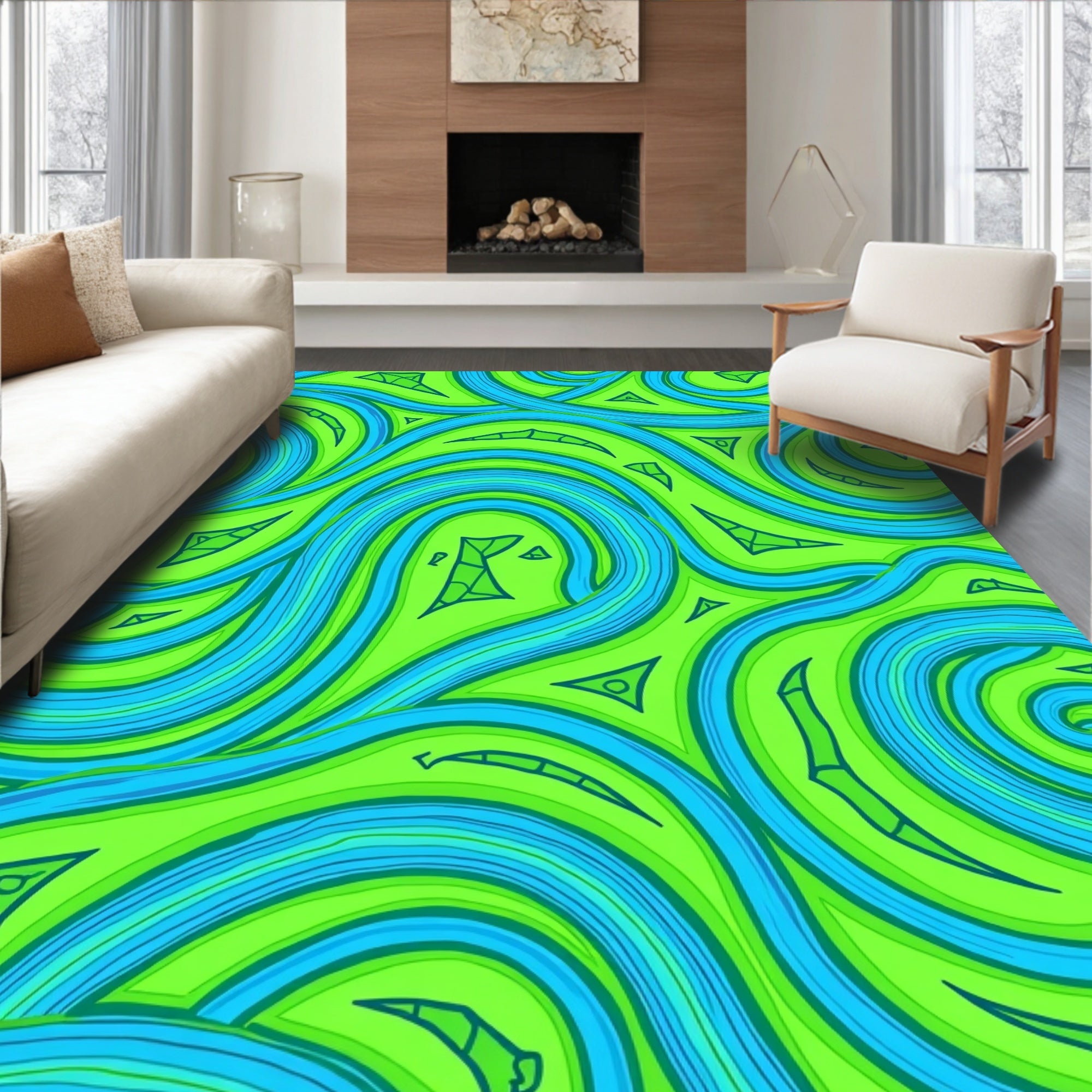 Vivid Abstract Swirls Pattern Rug