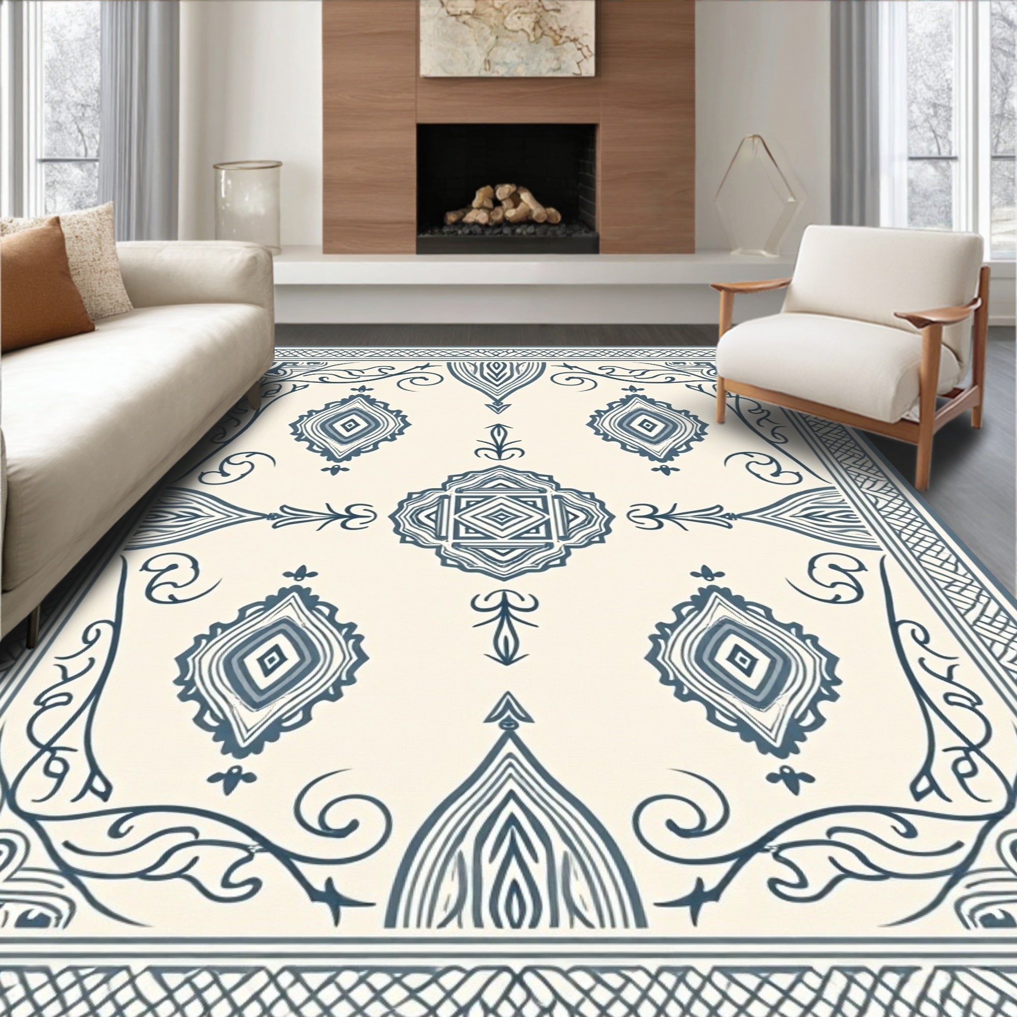 Ornate Diamond Swirl Pattern Rug