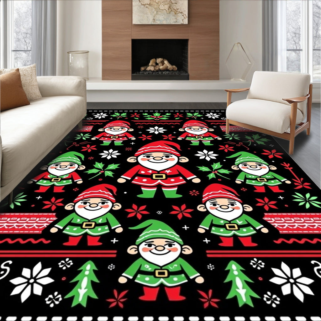 Whimsical Christmas Gnomes Festive Foliage Rug