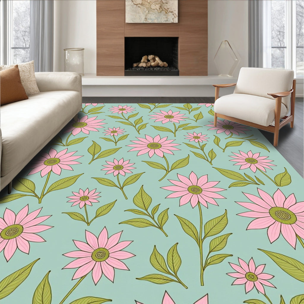 Pink Daisy Floral Pattern Rug