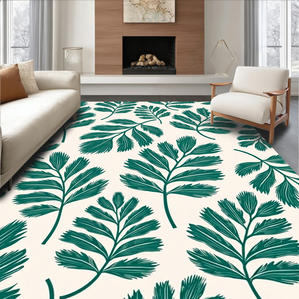 Emerald Green Leafy Pattern Rug