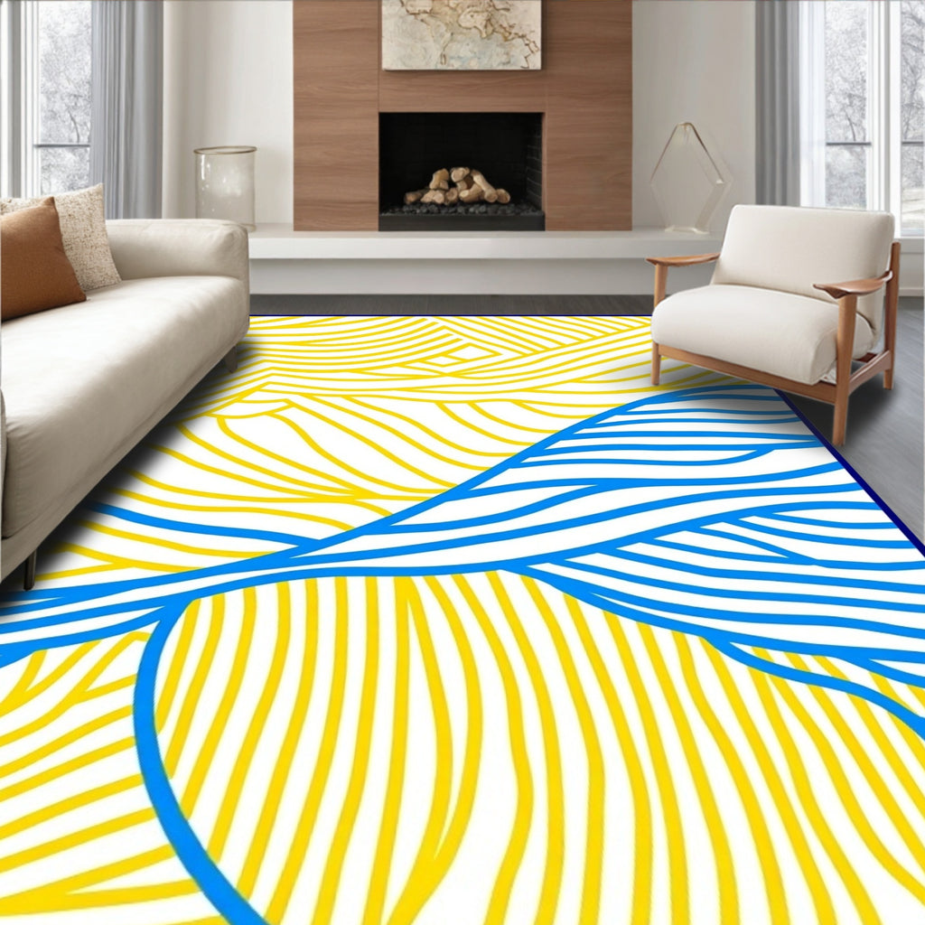 Abstract Blue And Yellow Lines Rug