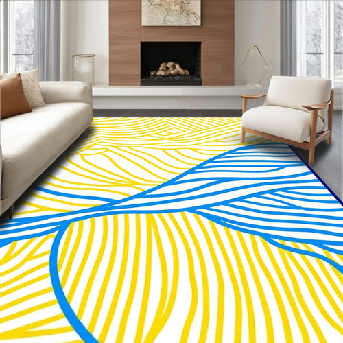 Abstract Blue And Yellow Lines Rug