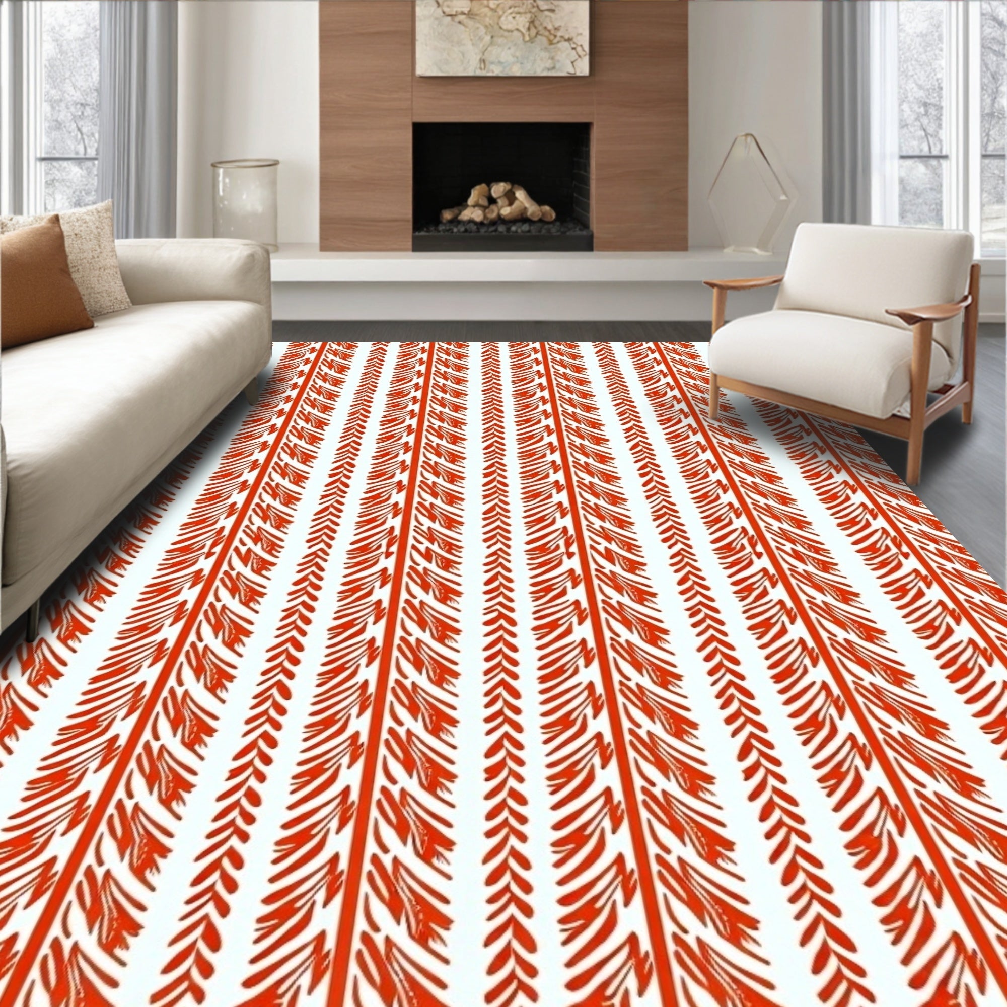 Vertical Textured Feather Pattern Rug