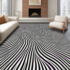 Abstract Wavy Black White Stripes Rug