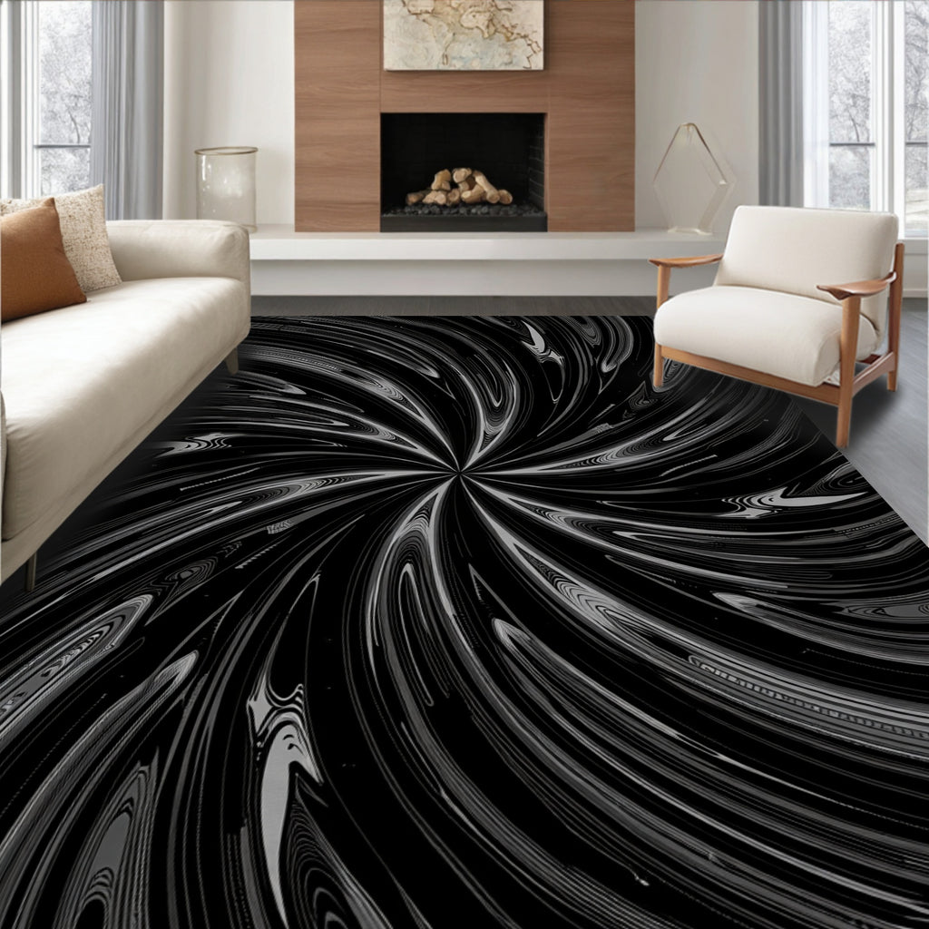 Swirling Black Grey Abstract Pattern Rug
