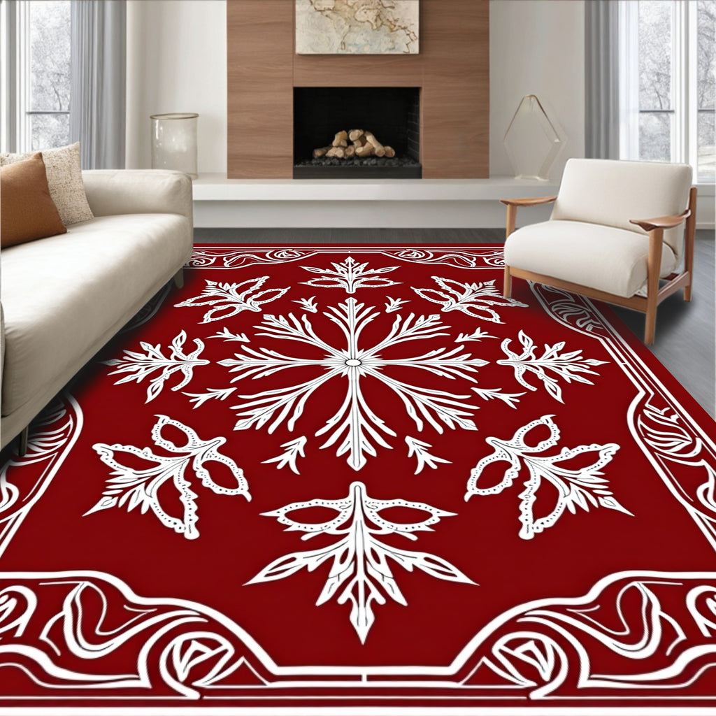 Classic Floral Red White Design Rug