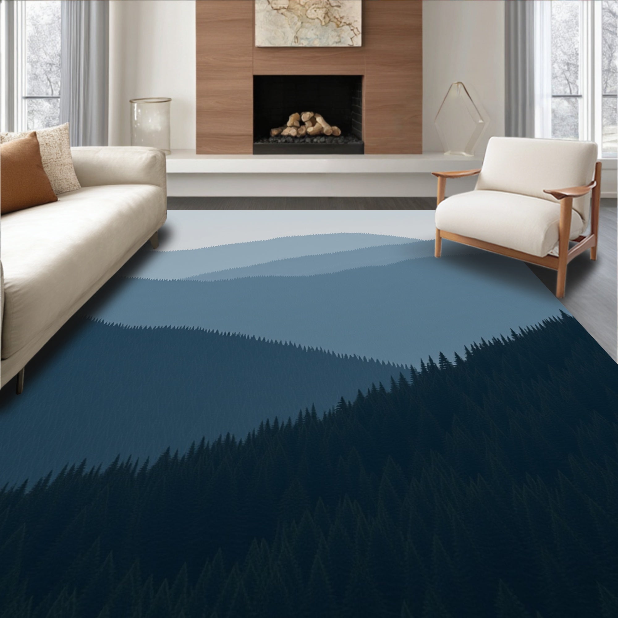 Misty Mountain Range Silhouette Rug