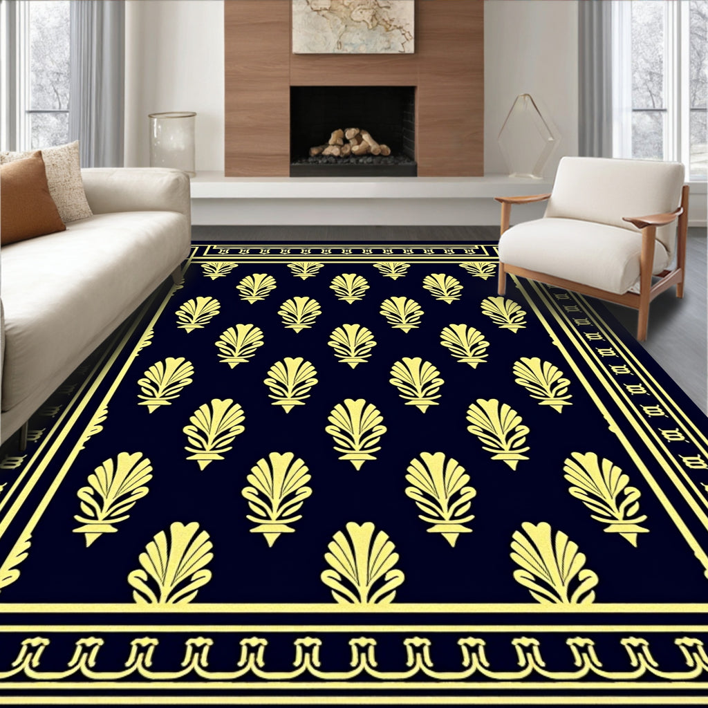 Classic Yellow Laurel Motif Rug
