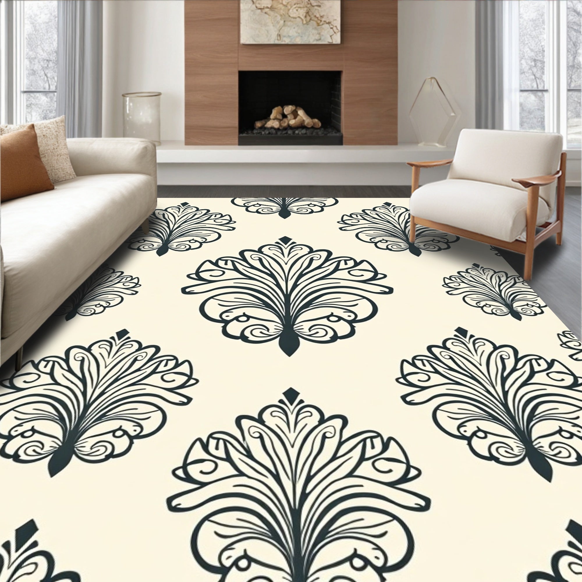 Ornate Floral Damask Pattern Rug