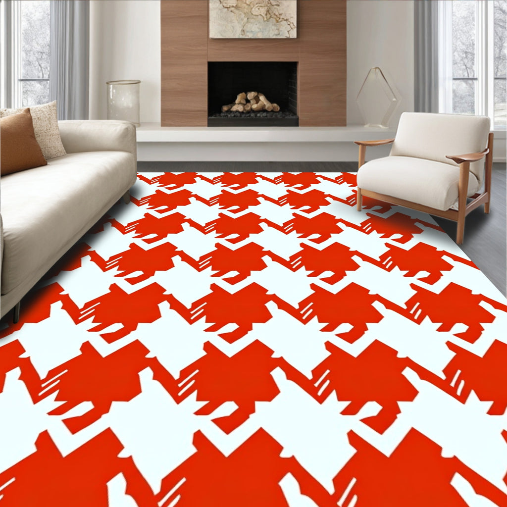 Orange Houndstooth Pattern Rug