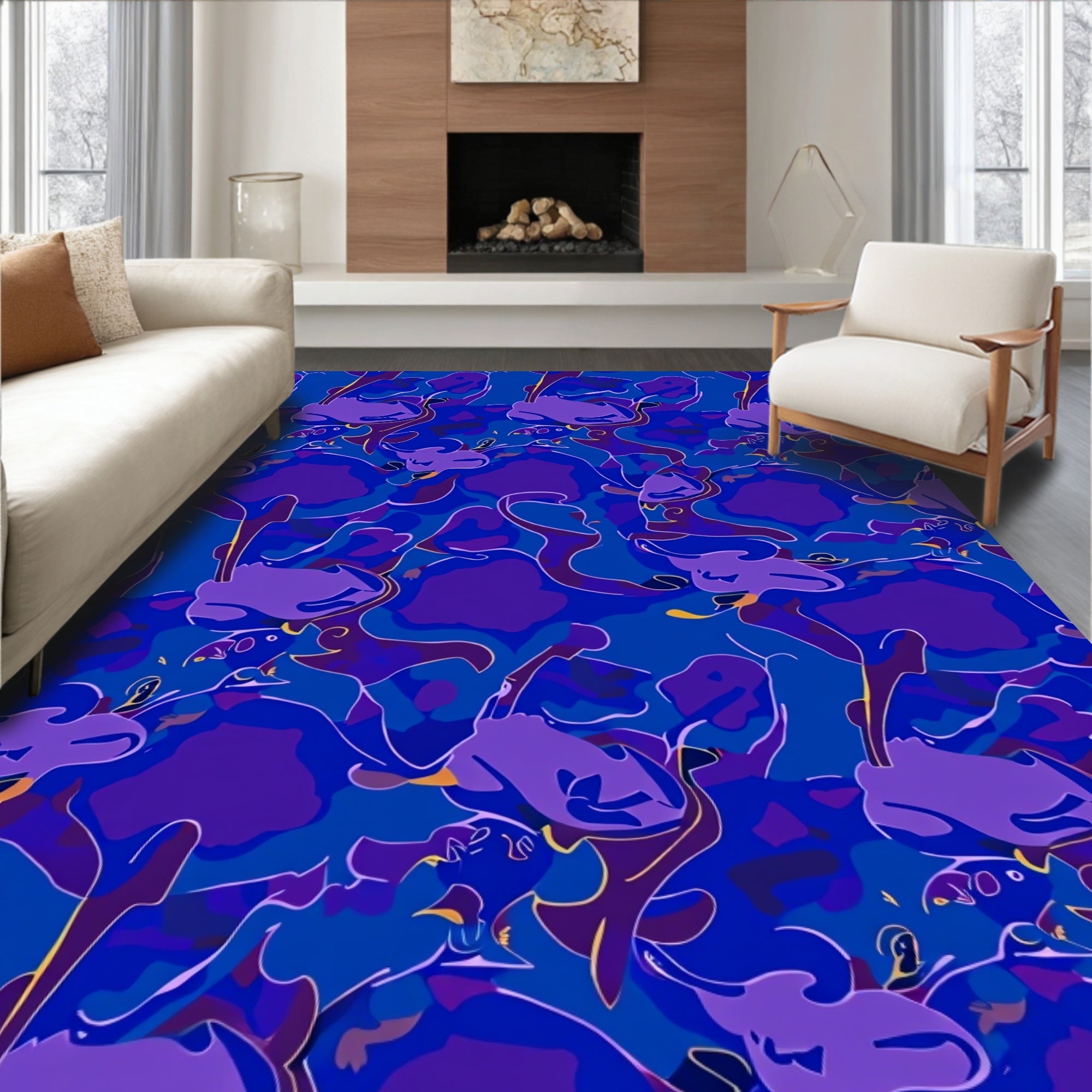 Abstract Blue Purple Swirl Pattern Rug