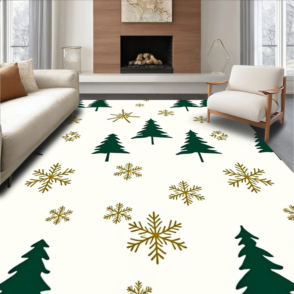 Forest Snowflakes Christmas Pattern Rug