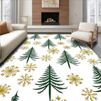 Green Pine Tree Gold Snowflake Motif Rug