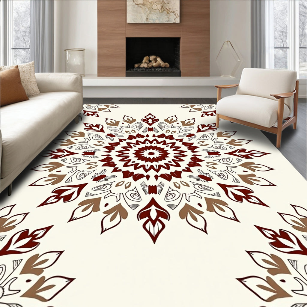 Ornate Mandala Patterned Floral Design Rug