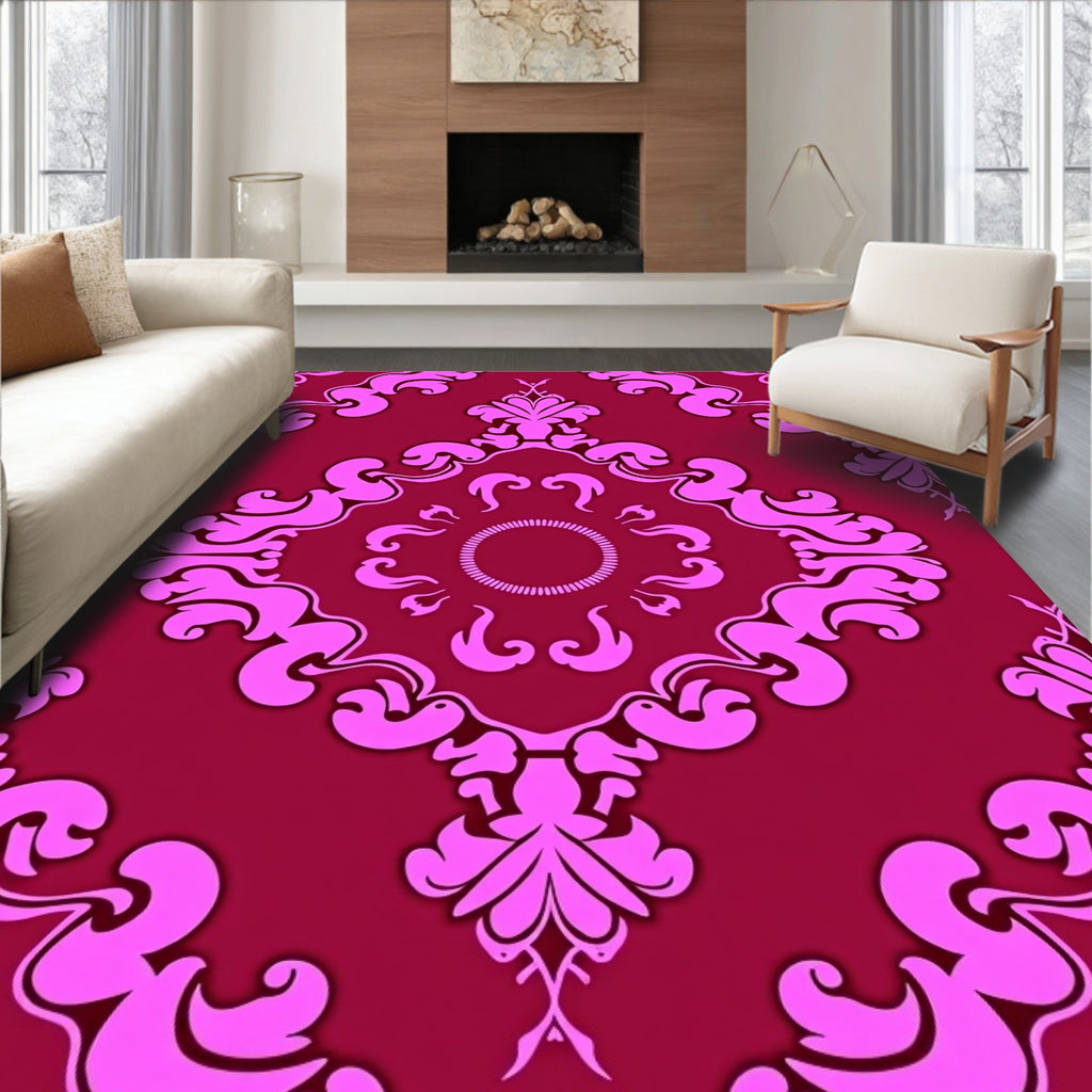 Floral Damask Patterned Decorative Rug