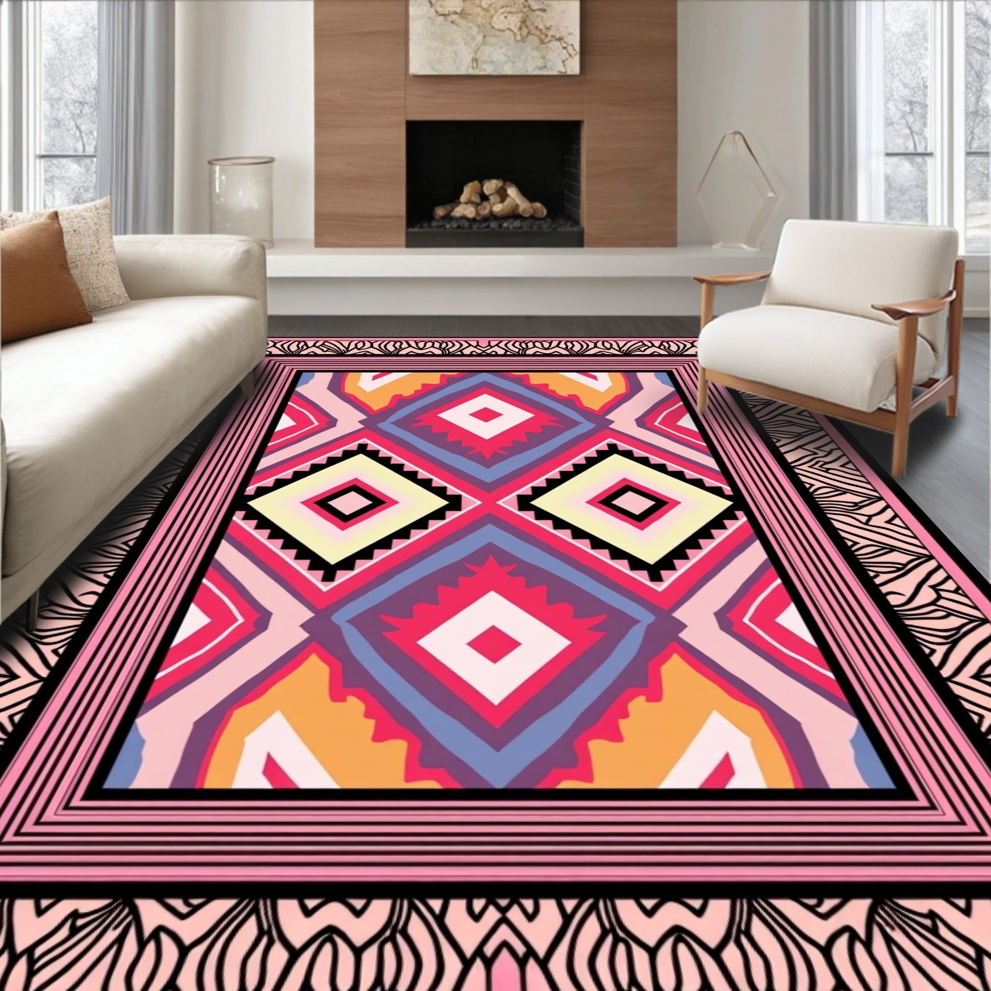 Bold Diamond Pattern With Pink Accents Rug