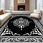 Vintage Black White Floral Scroll Pattern Rug