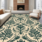 Dark Green Botanical Damask Pattern Rug