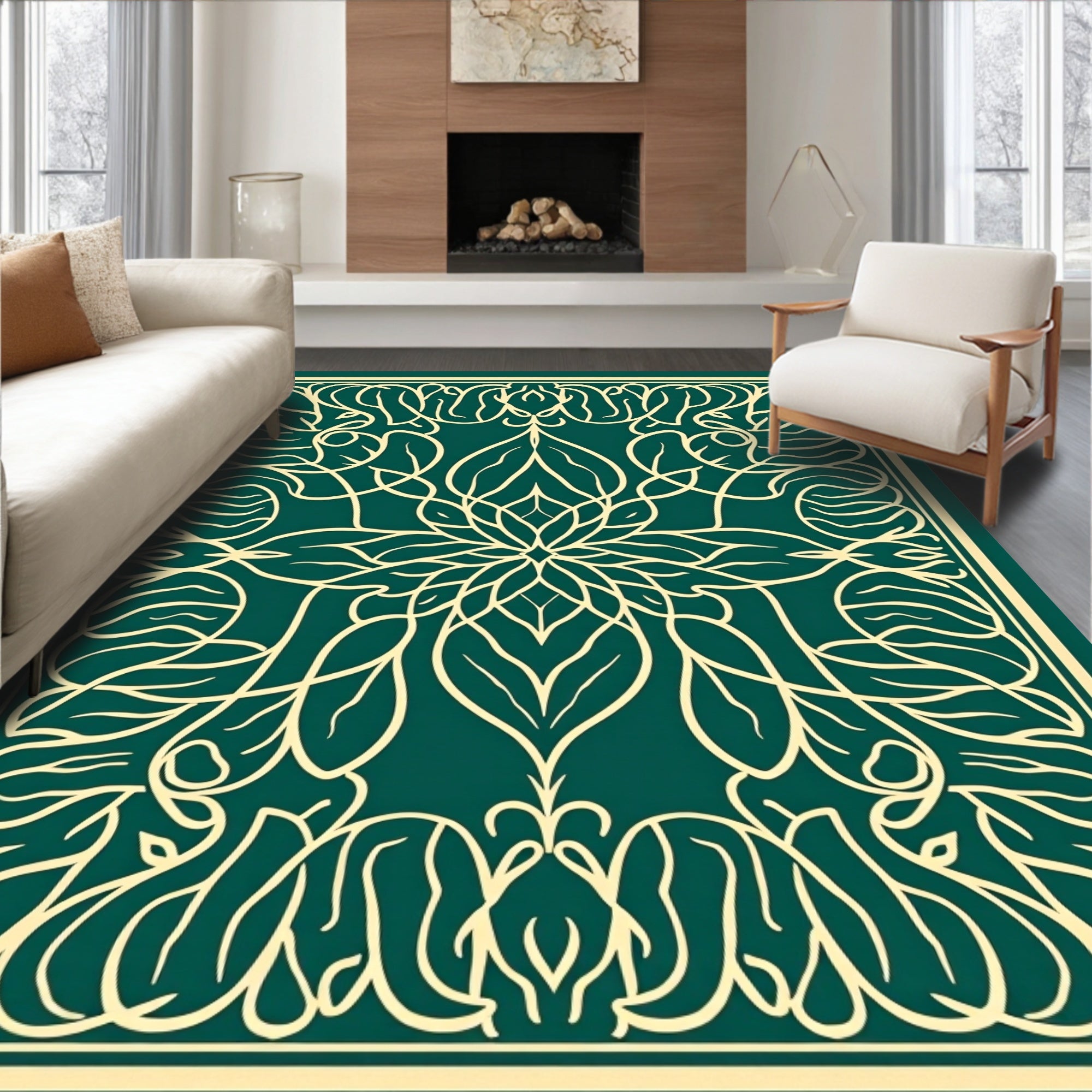 Ornate Leafy Vine Pattern Rug