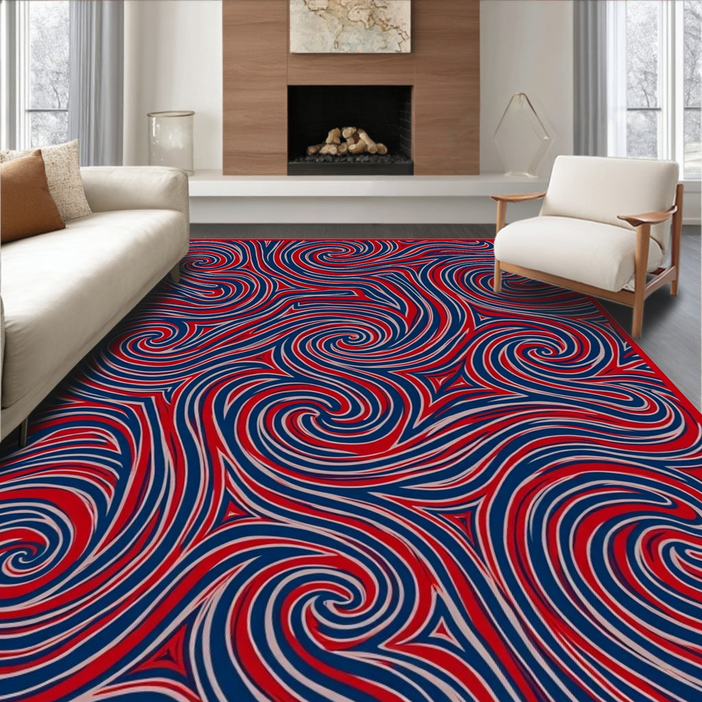 Red Blue Swirling Abstract Pattern Rug