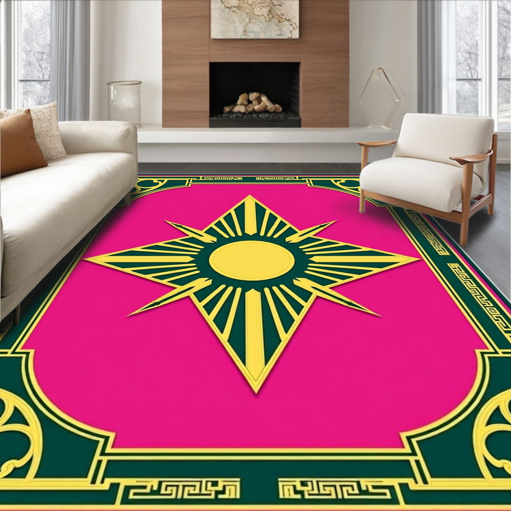 Radiant Sunburst Teal Pink Art Deco Rug