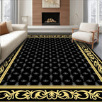 Elegant Black Yellow Floral Medallion Pattern Rug