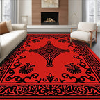 Bold Red Black Ornate Scroll Rug