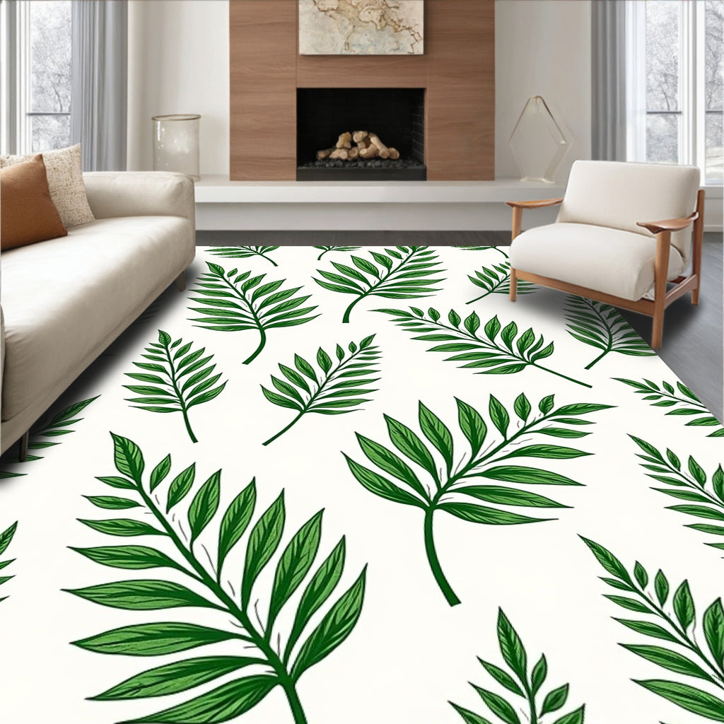 Vibrant Green Foliage Pattern Rug