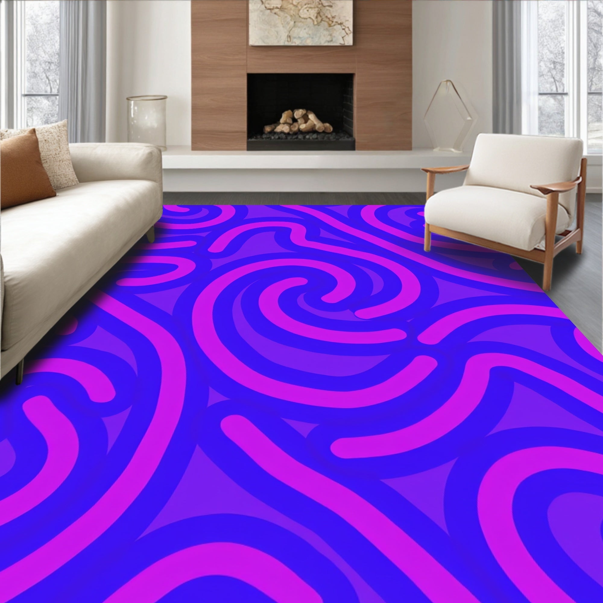Swirling Pink and Purple Abstract Pattern Rug