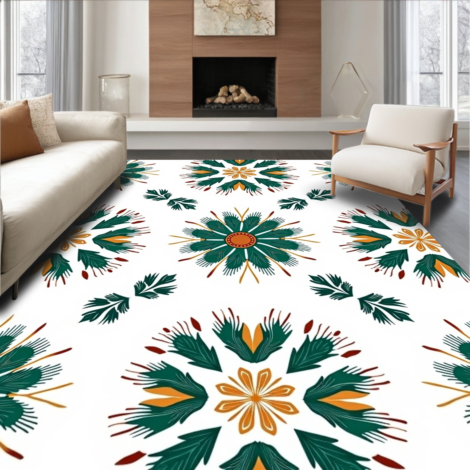 Abstract Floral Sunburst Pattern Rug