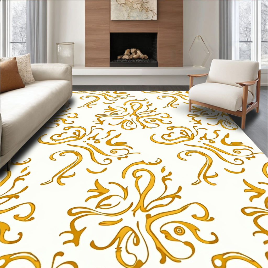 Golden Swirl Floral Baroque Pattern Rug