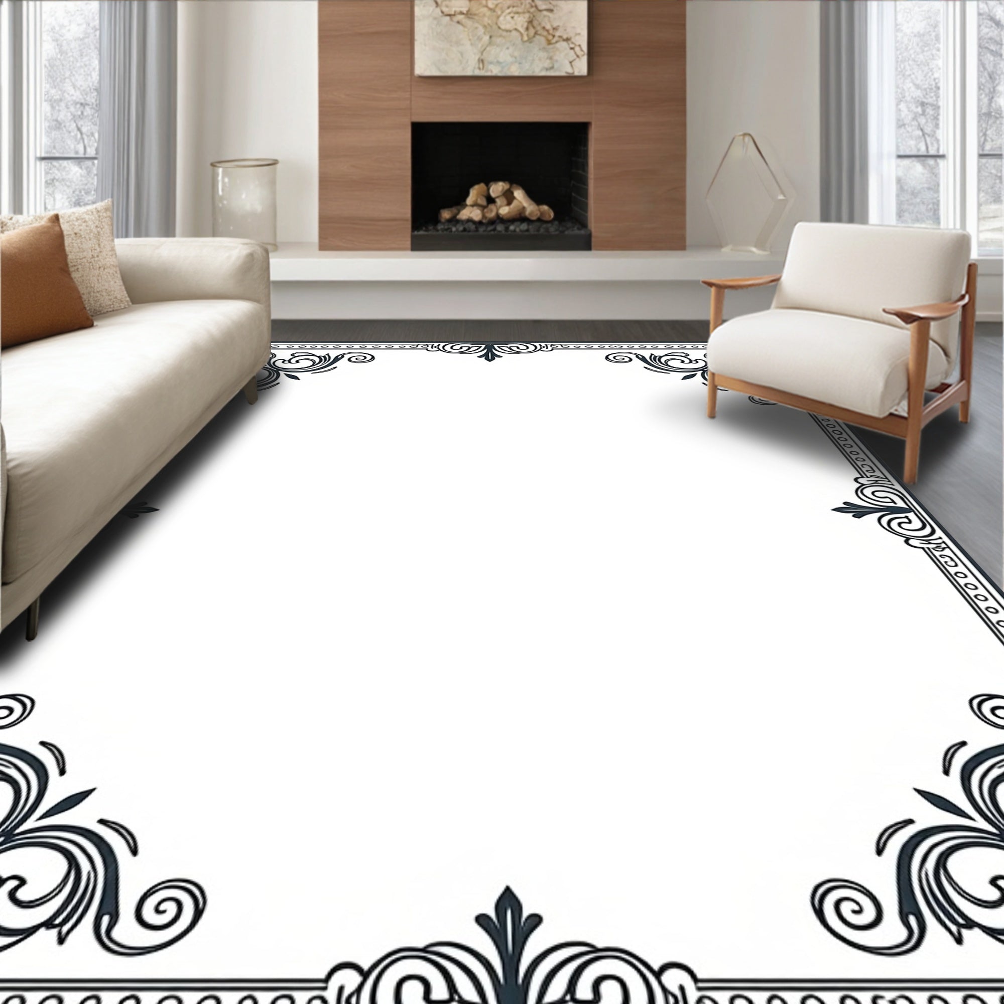 Elegant Scrollwork And Border Design Rug