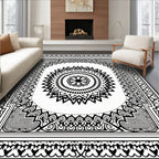 Intricate Black White Mandala Design Rug