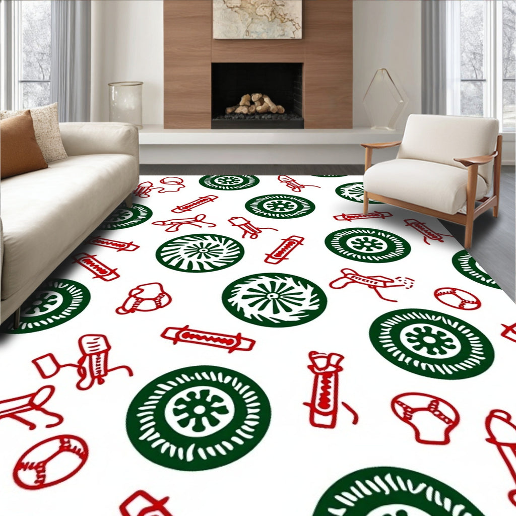 Abstract Red Green Circular Pattern Design Rug